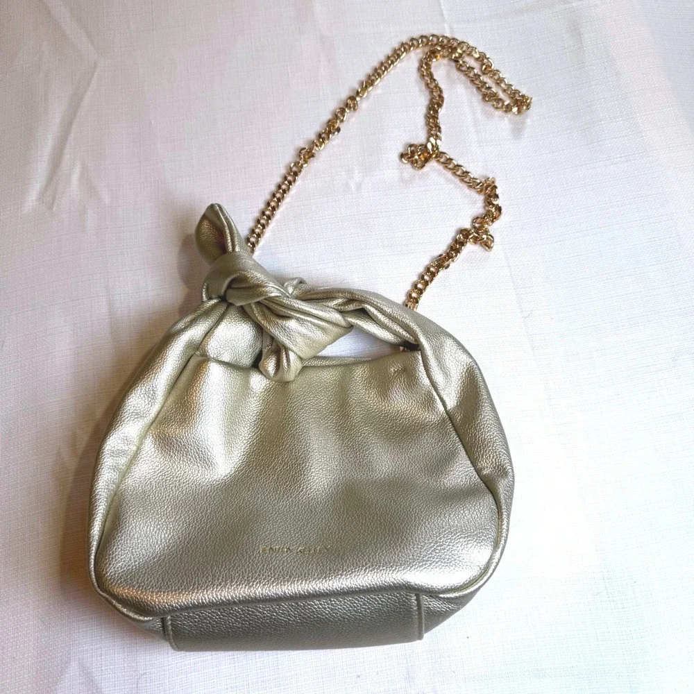 Jentry Kelley Gold Metallic Knotted Handle‎ Vegan Leather Crossbody Hobo Bag